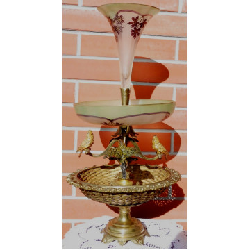 Nástolec(EPERGNE) kov.zliatina sklo zelené  2.pol. 19.storočia 