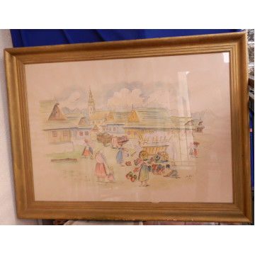 Ján Hála(1890-1959)-Hrnčiarky na trhu vo Važci  