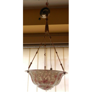 Závesná lampa melírované sklo ružové Secesia Francúzsko 