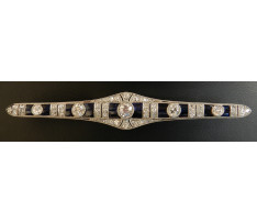 Art Deco brošňa bril. cca 1,89 ct a synt.zafír 2,03 platina