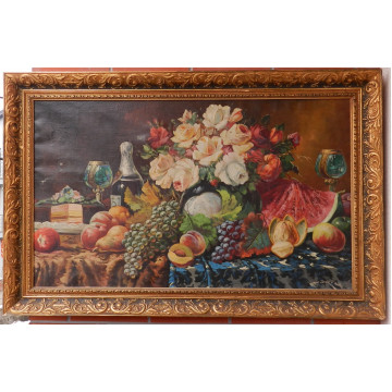 Berecz L.(1910-72)-Zátišie s ovocím a kvetmi