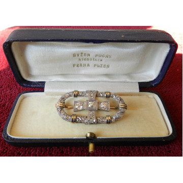 ART DECO zlatá briliantová brošňa 1,15 ct Art Deco