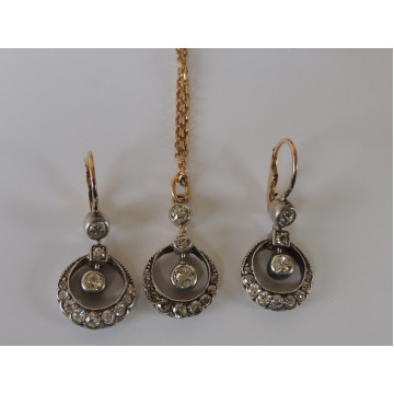 Set šperkov  Au a Ag Príves a náušnice  2,41 ct Art Deco  RU